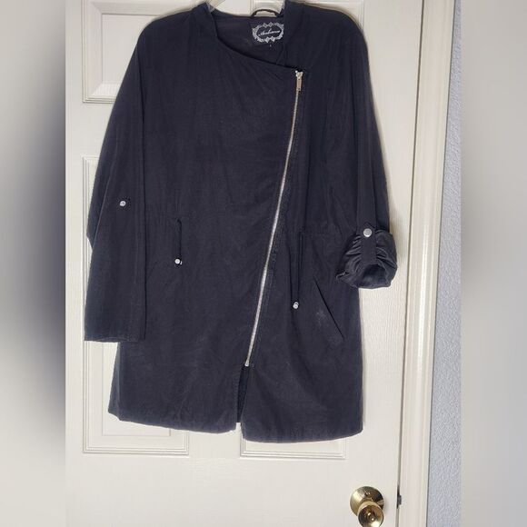 Ambiance L Black Lightweight Pockets Zipper Asymmetrical Women's Jacket Hoodie - Picture 2 of 9